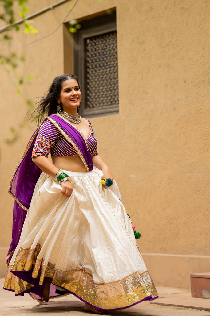 Purple Chanderi Lehenga Set - Anjanase