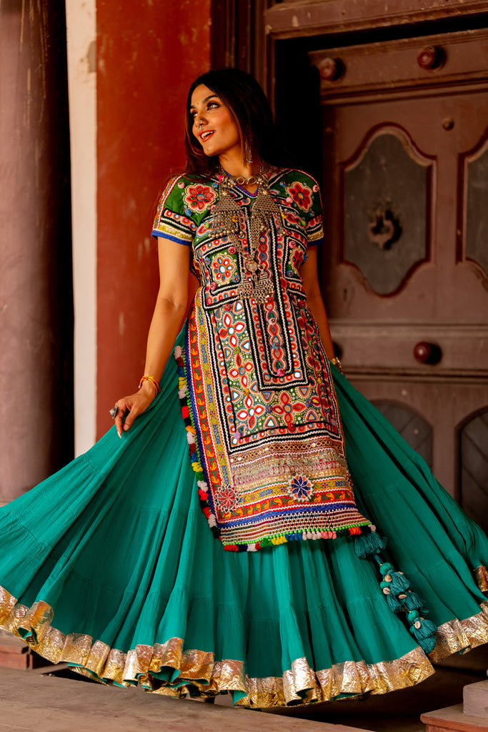 Turquoise Flared Skirt - Anjanase