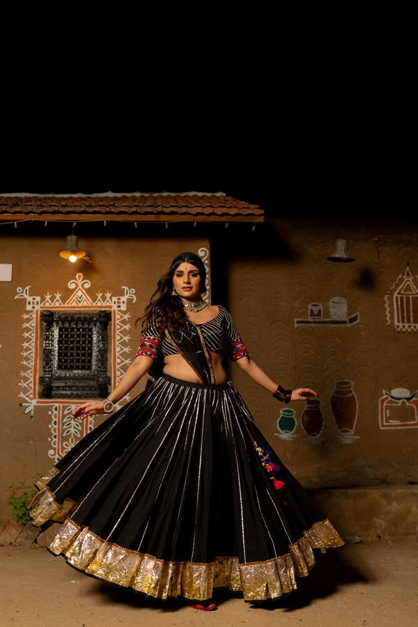 Black Cotton Lehenga Set