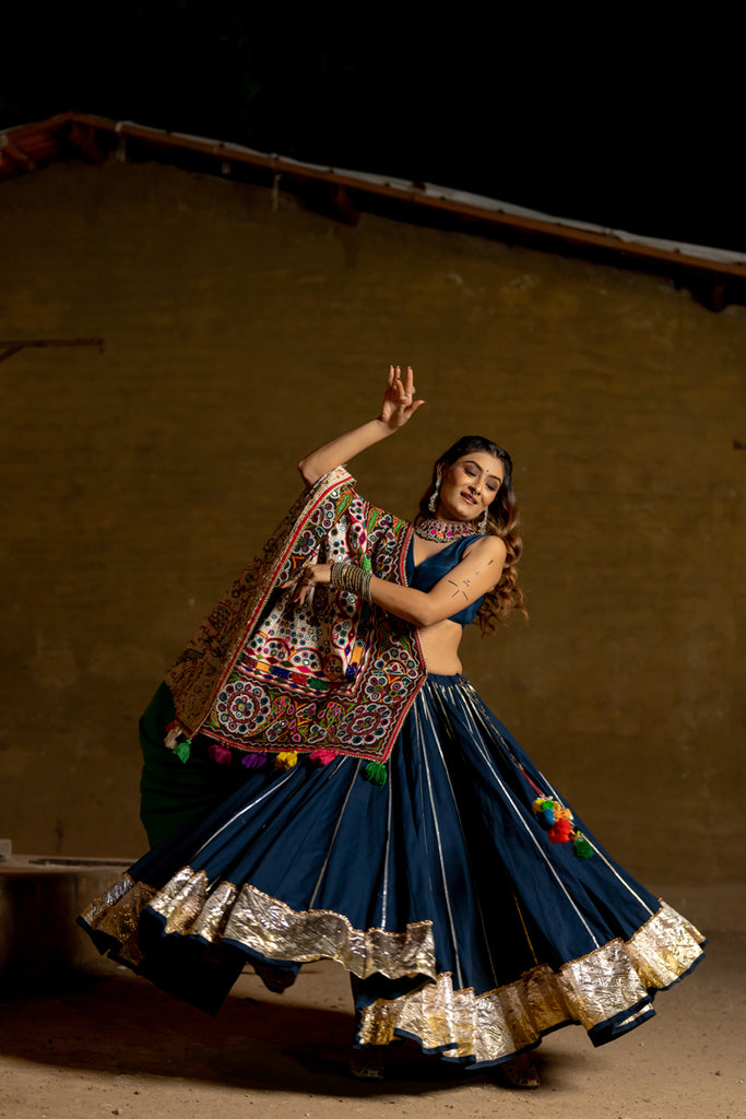 Blue Heavy Patch Lehenga Set