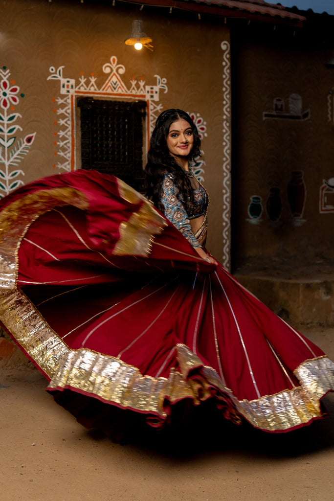 Maroon Cotton Lehenga Set