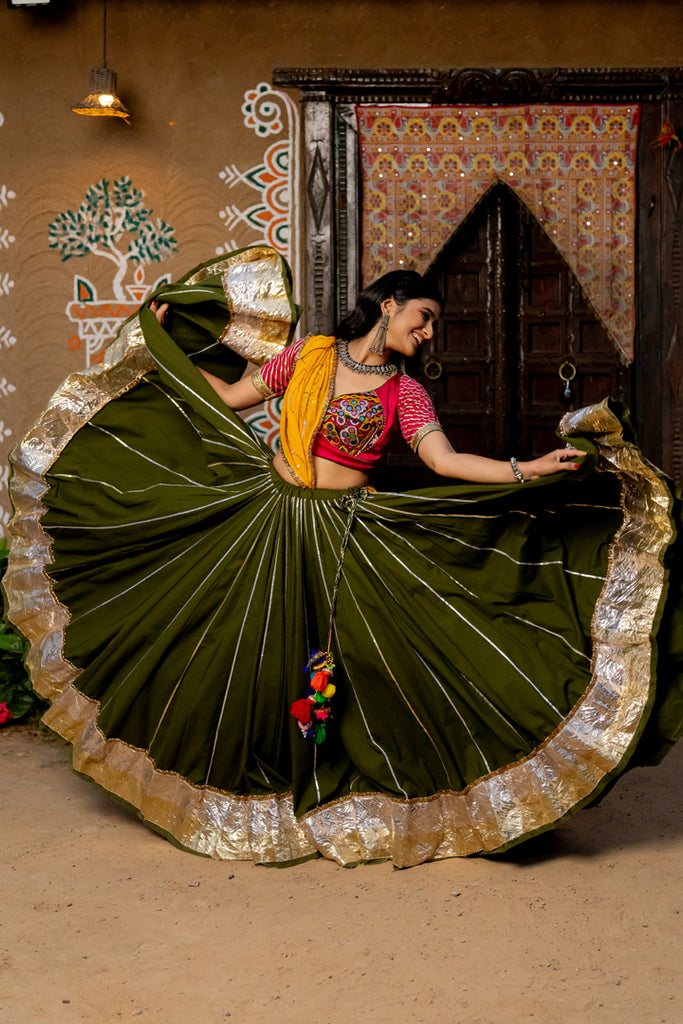 Green Cotton Lehenga Set