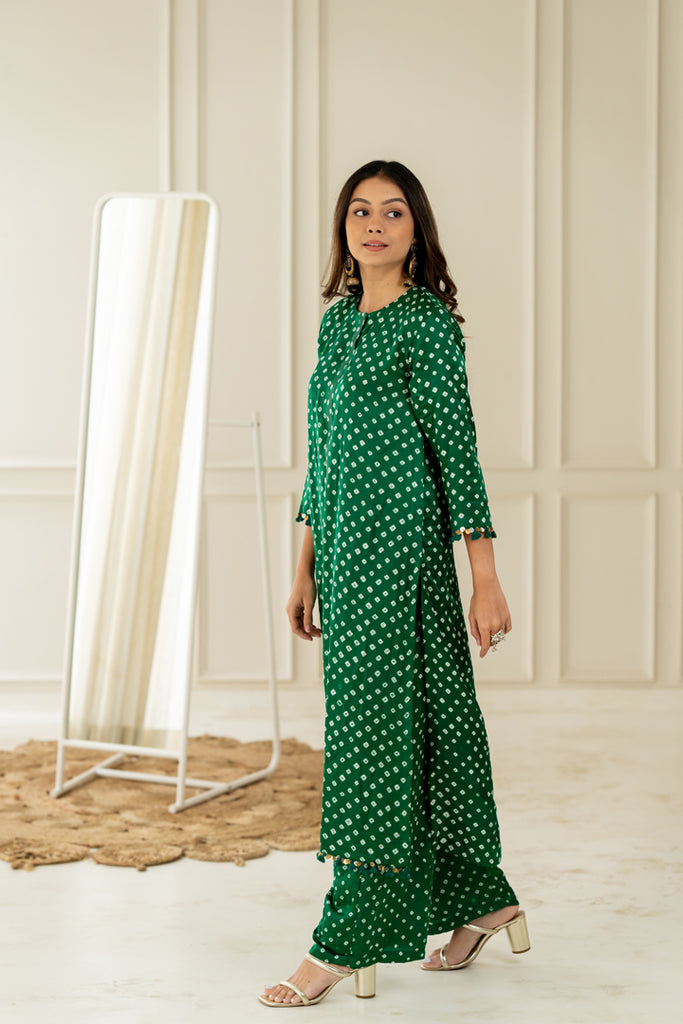 Green Bandhani Kurta