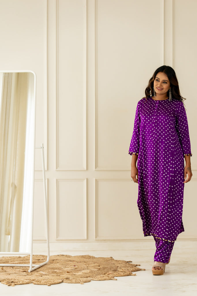 Purple Bandhani Kurta