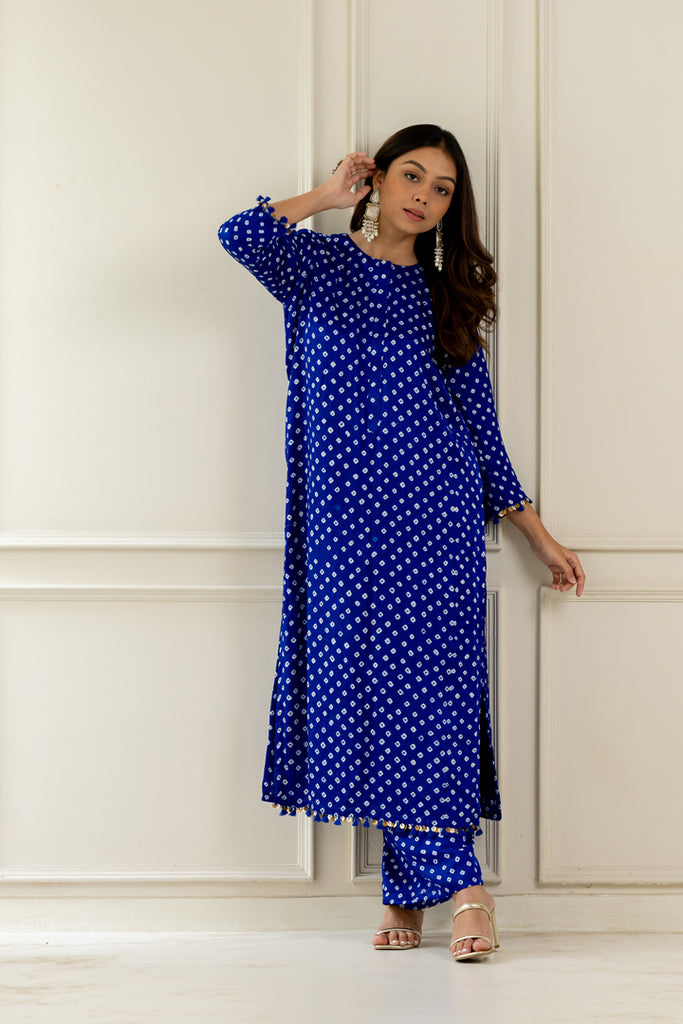 Blue Bandhani Kurta