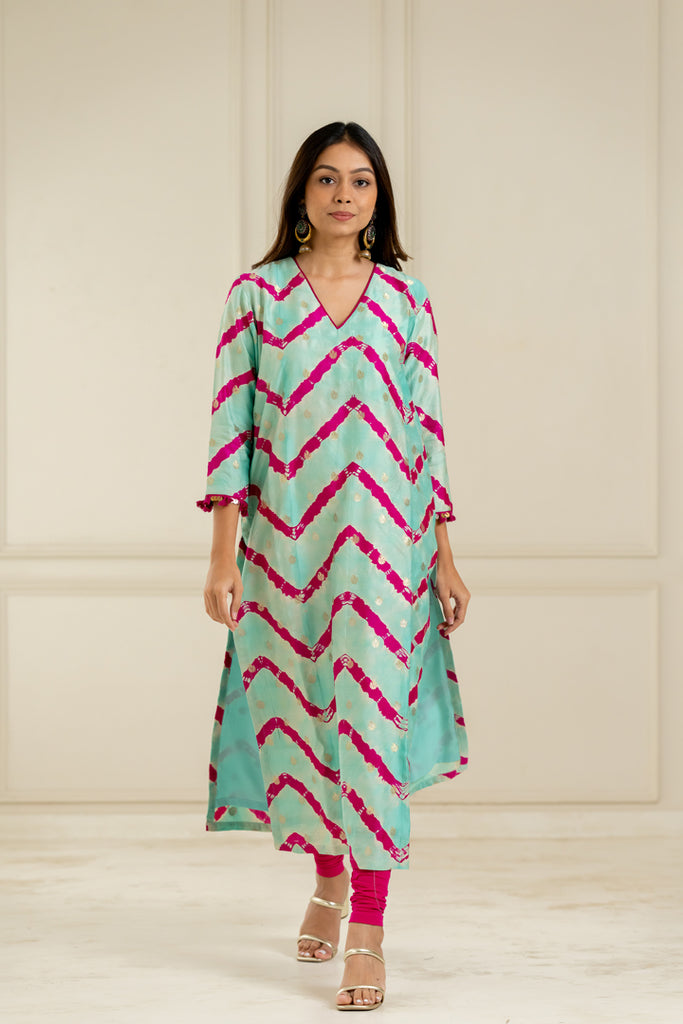 Blue & Pink Leheriya Kurta