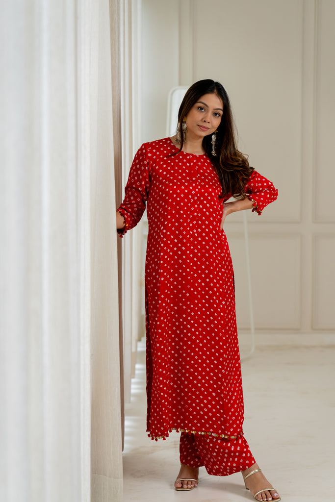 Red Bandhnai Kurta