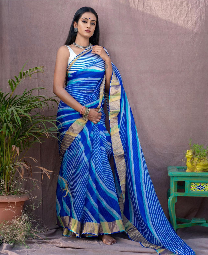 Blue Lehariya Kota Silk Saree - Anjanase