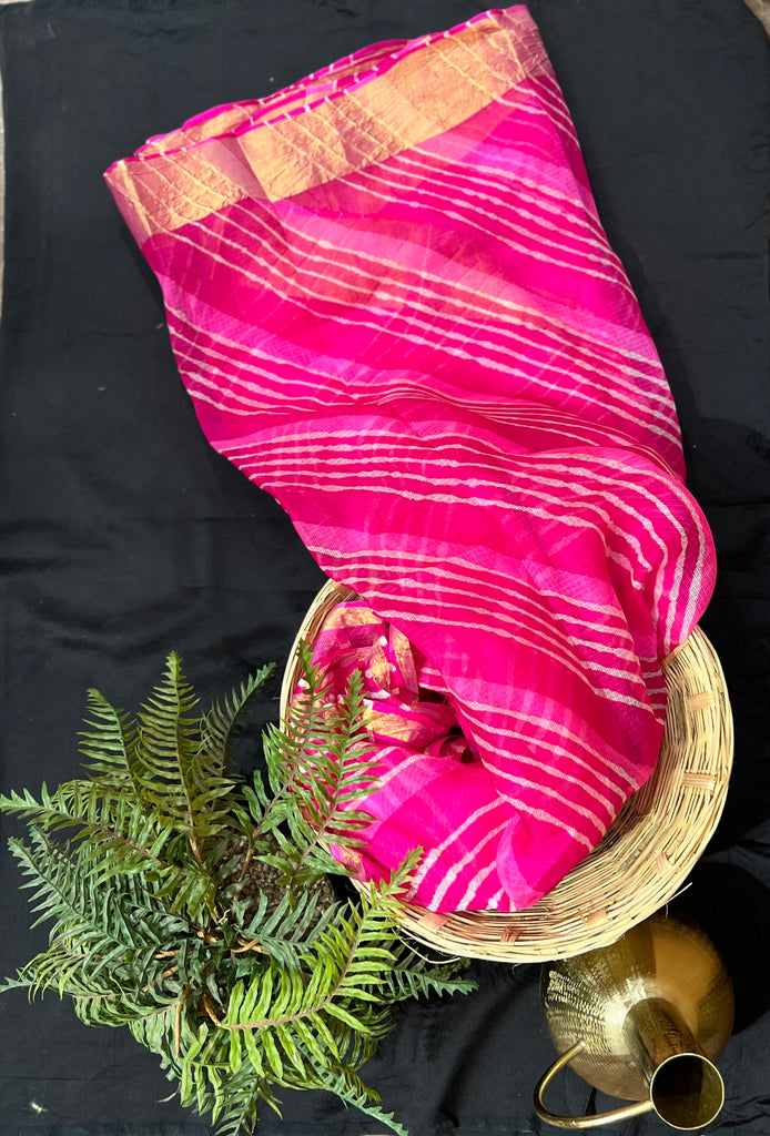 Pink Lehariya Kota Silk Saree