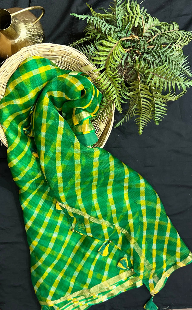 Green Lehariya Kota Silk Saree