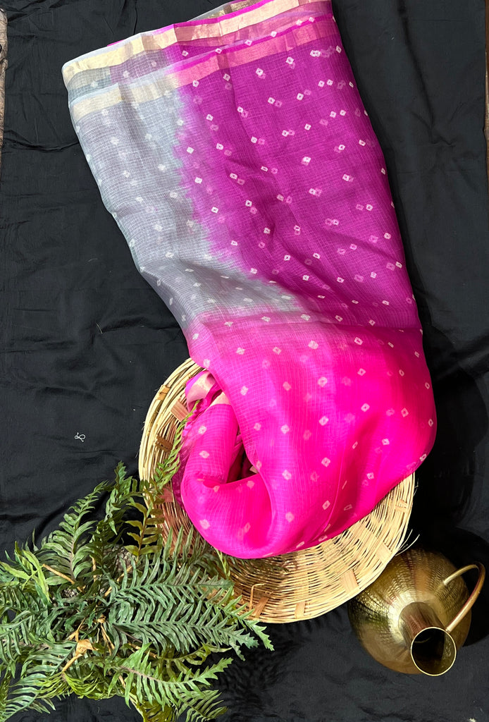 Grey-Pink Ombre Bandhani Saree