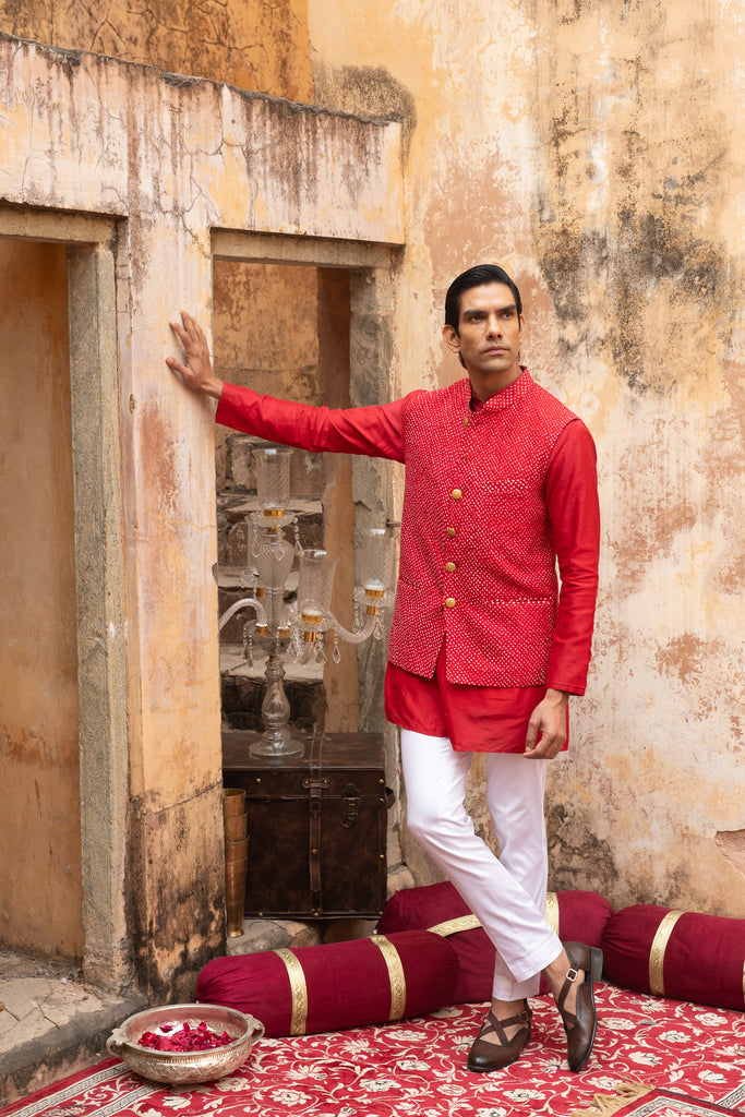 Red kurta with koti sale