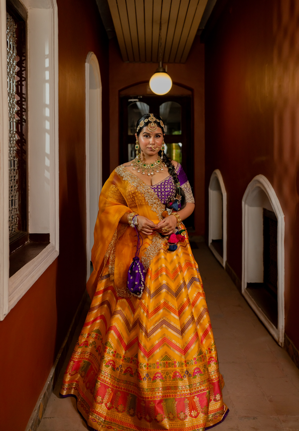 Buy Orange Chanderi Silk Embroidered Cutdana Jodha Bridal Lehenga Set For  Women by Studio Iris India Online at Aza Fashions.