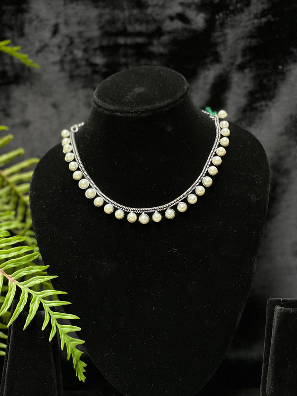 Oxidised Pearl Choker - Anjanase