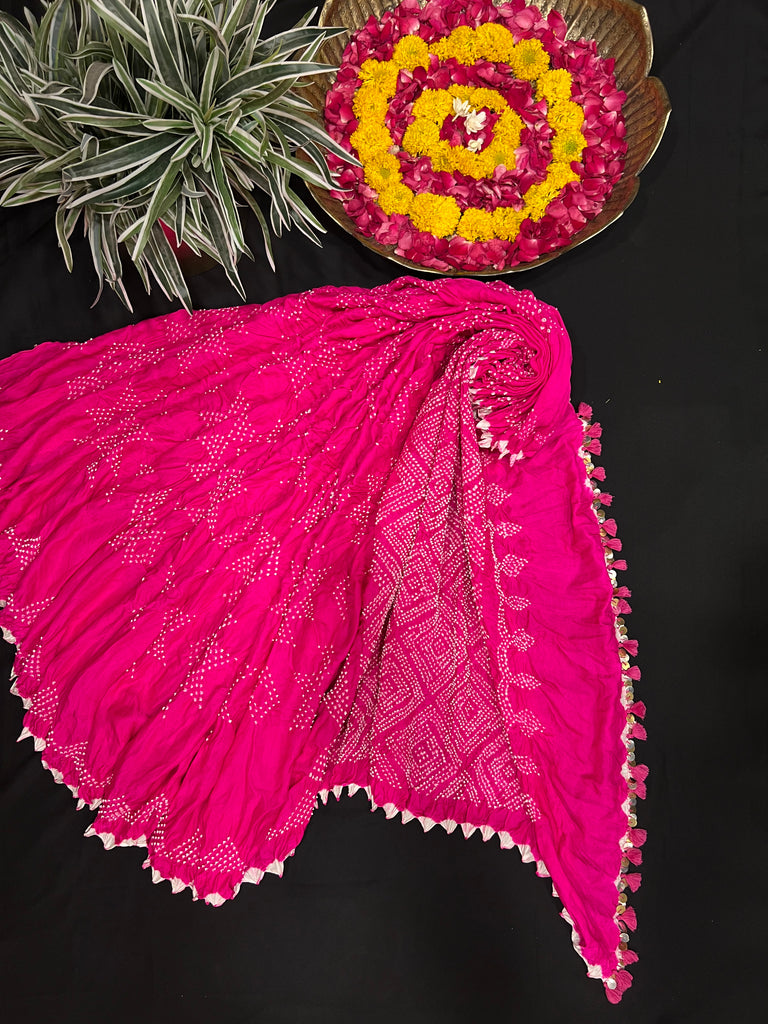 Hot pink bandhani saree