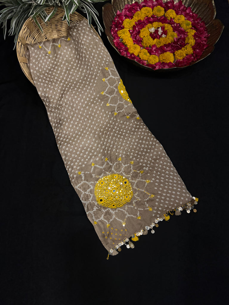 Beige Bandhani Dupatta 