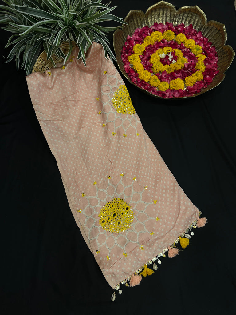 Peach Bandhani Dupatta