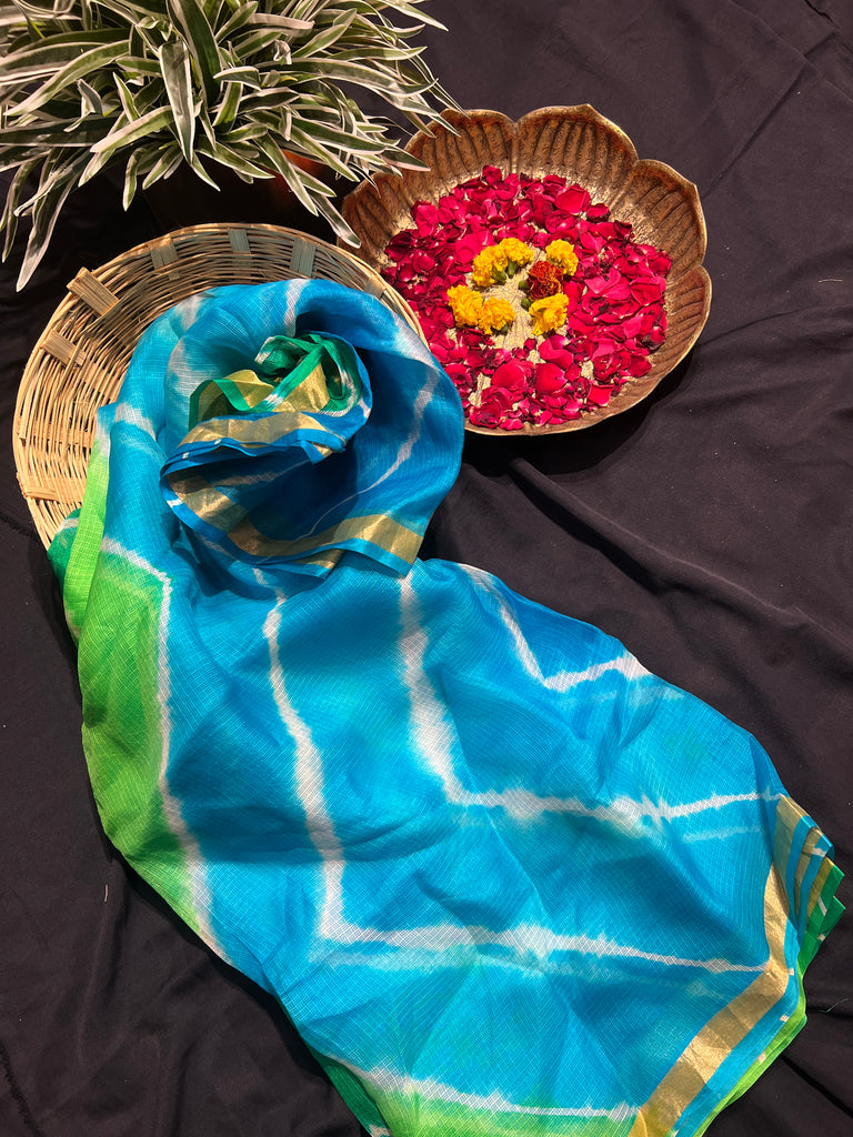 Blue and Green kota silk saree