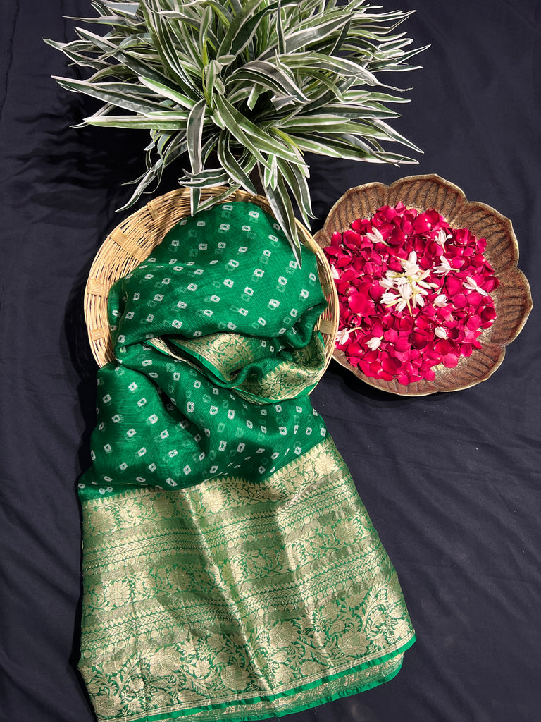 Green Bandhani Banarasi Silk saree