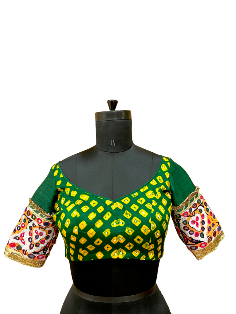 Green Bandhani Patch Blouse