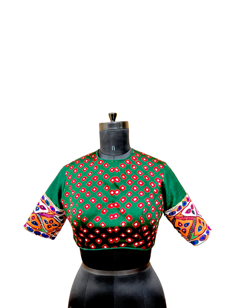 Green Bandhani Patch Blouse