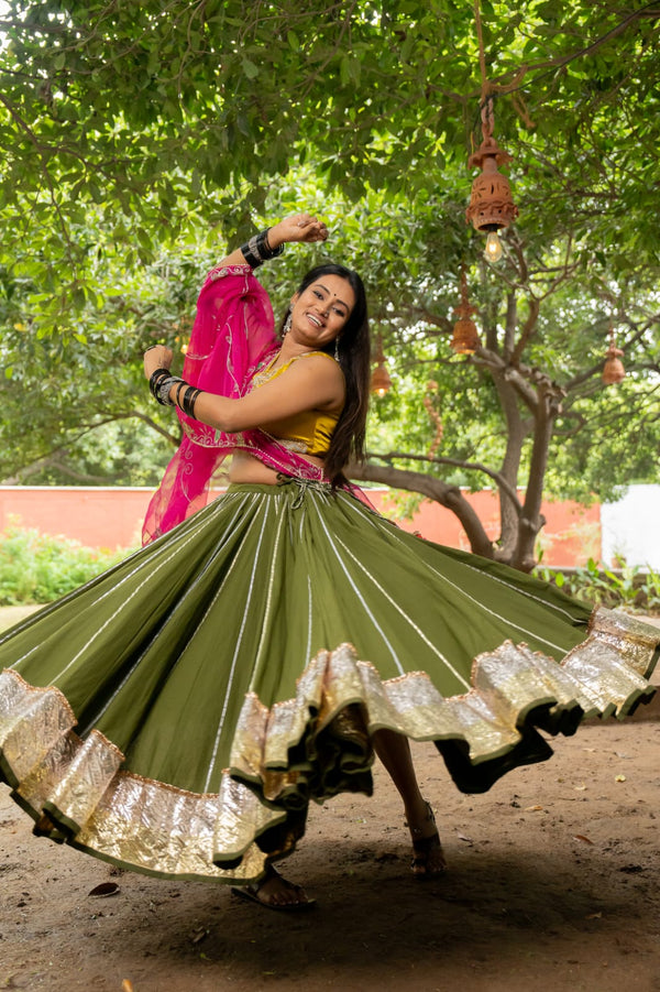 Navratri Olive Green Lehenga Set