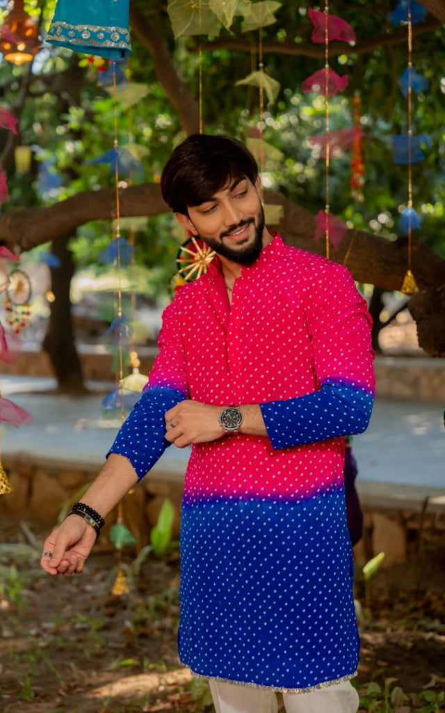 Pink and Blue Divyesh kurta Set