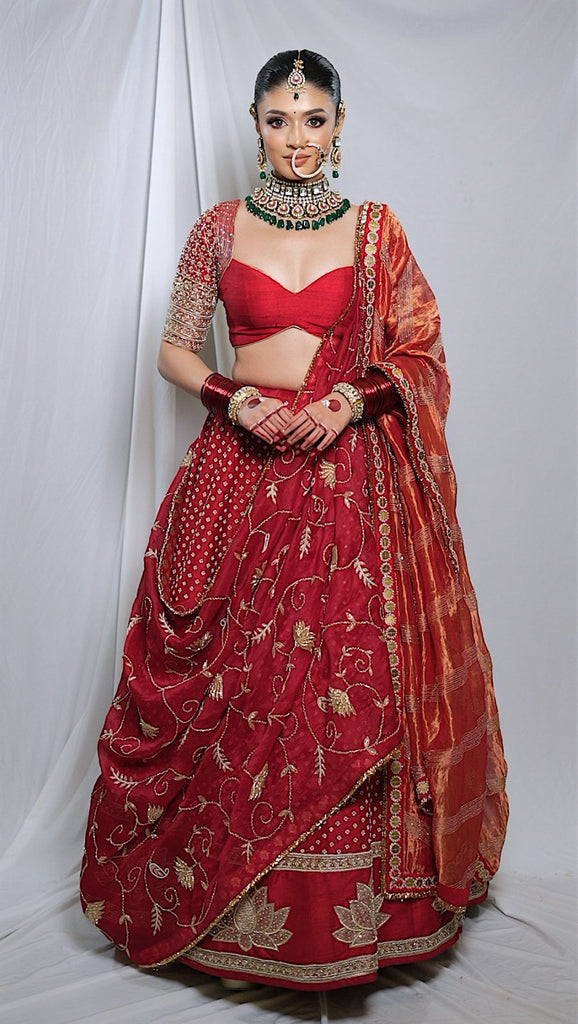 red lehenga set