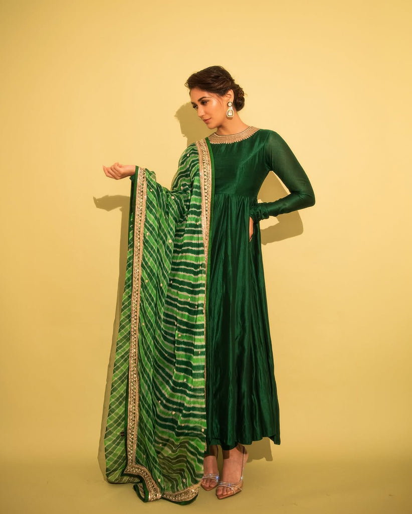 green anarkali set