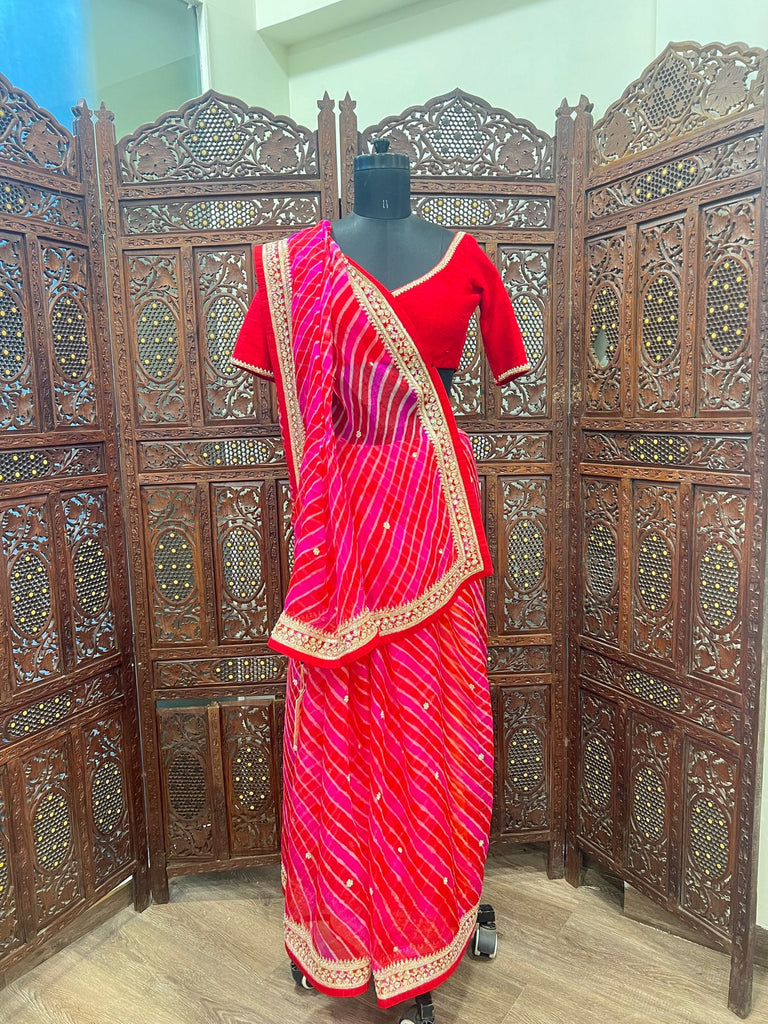 Orange Pink Leheriya Saree