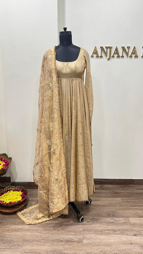 Golden Tissue Anarkali Set