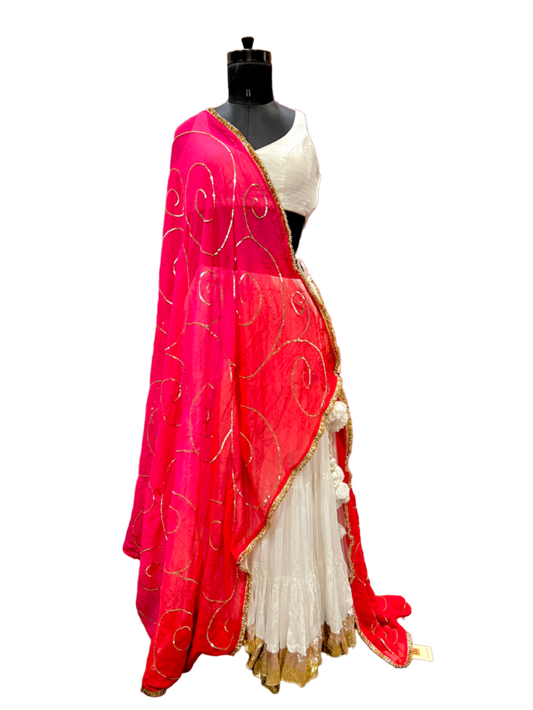 Pink and red ombre ghumer chiffon dupatta