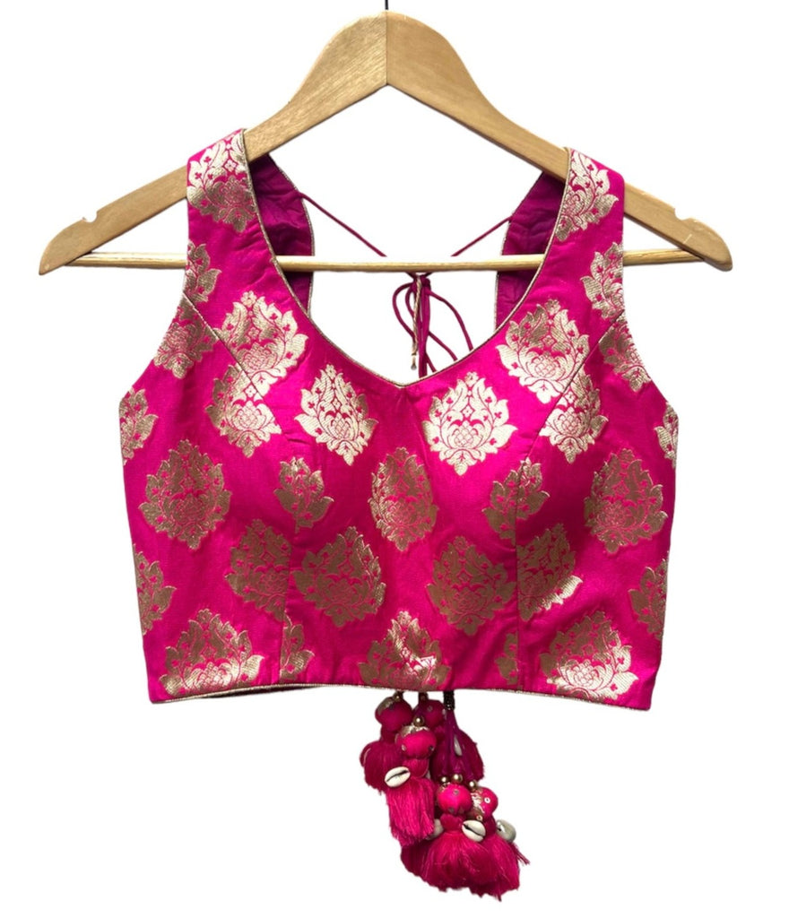 Pink sleeveless kinkhab blouse. - Anjanase