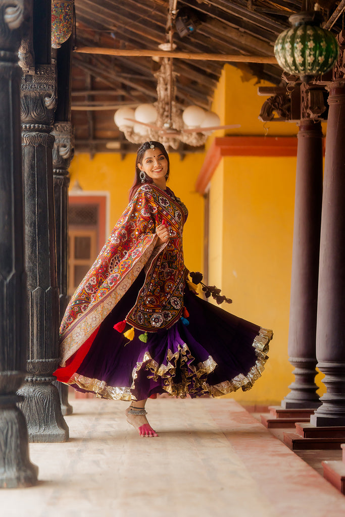 Purple Kutchi Lehenga Set - Anjanase