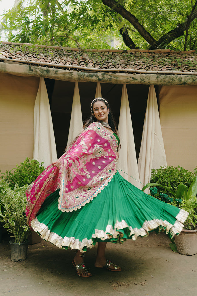 Forest Green Flared Skirt - Anjanase