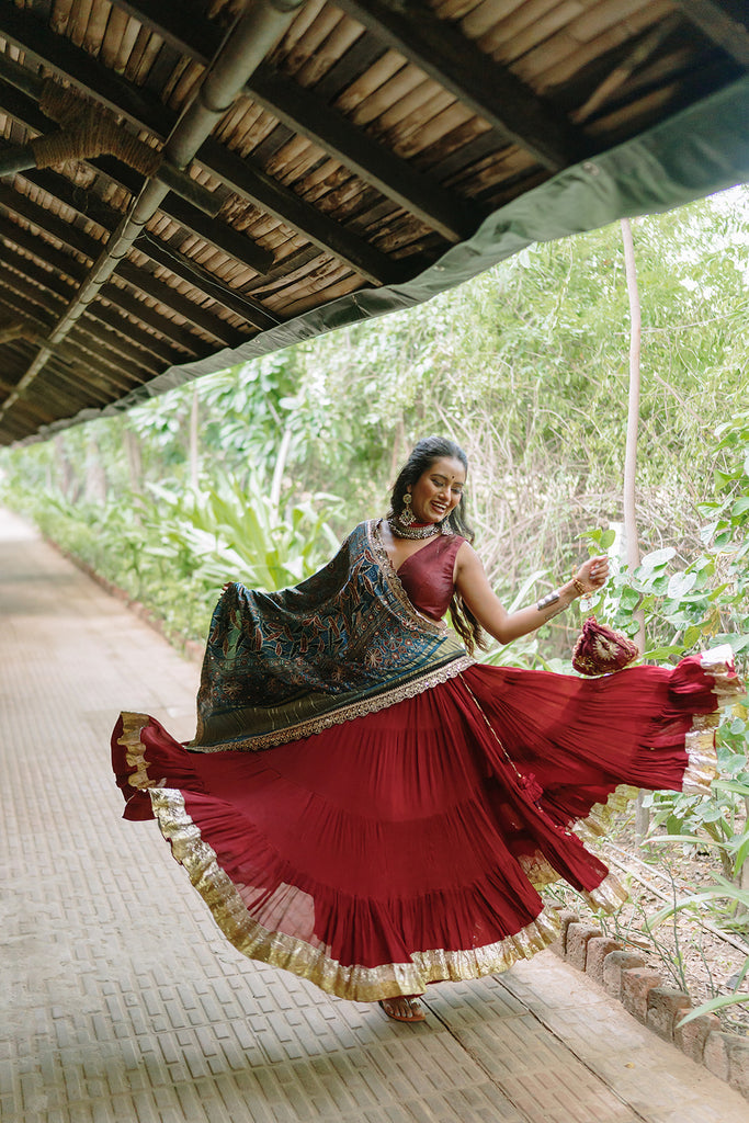 Maroon Flared Skirt - Anjanase