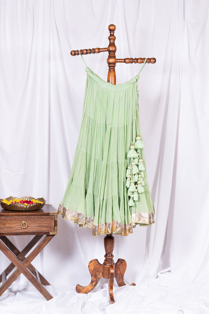 Mint Green Flared Skirt - Anjanase