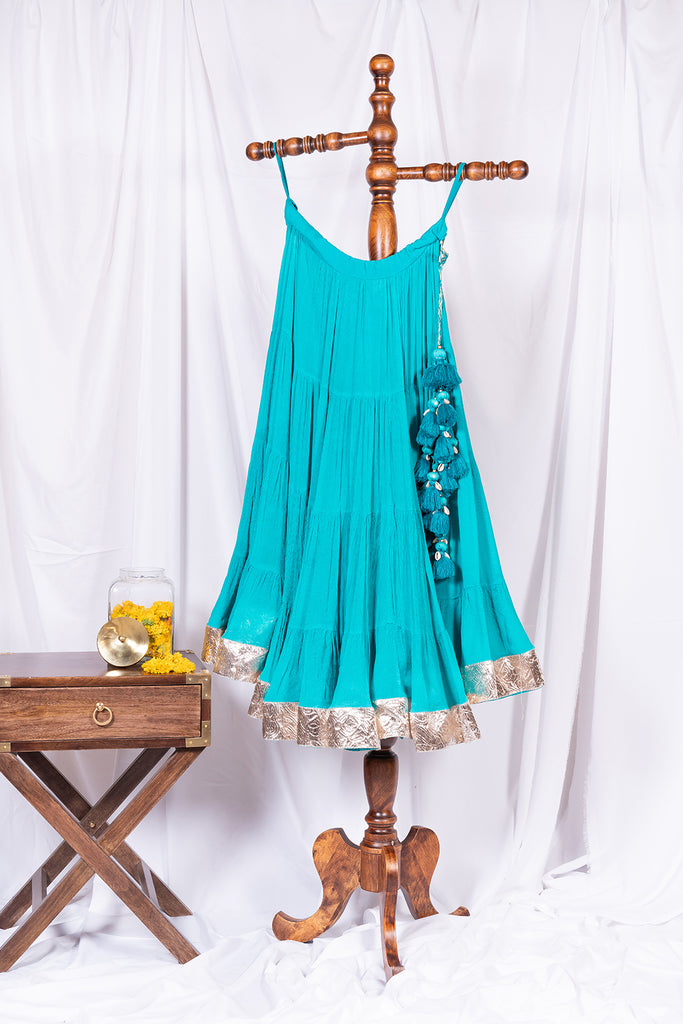 Teal Blue Flared Skirt - Anjanase