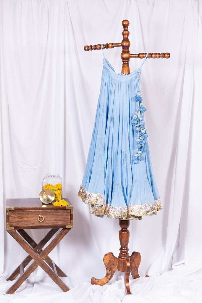 Sky Blue Flared Skirt - Anjanase