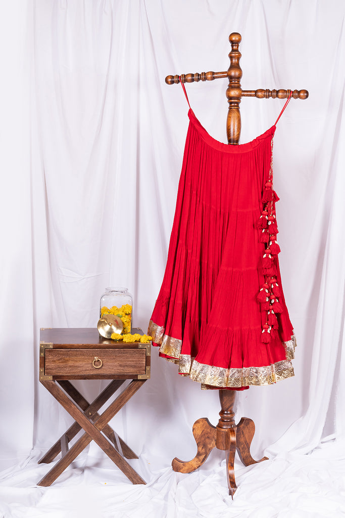 Red Flared Skirt - Anjanase